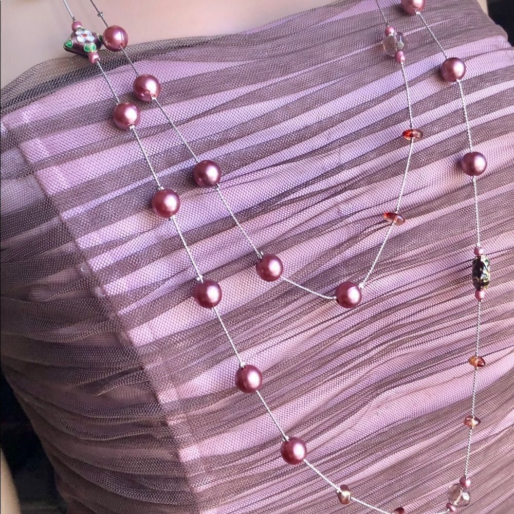 FAUX pink pearl, glass beads,cloisonné necklace